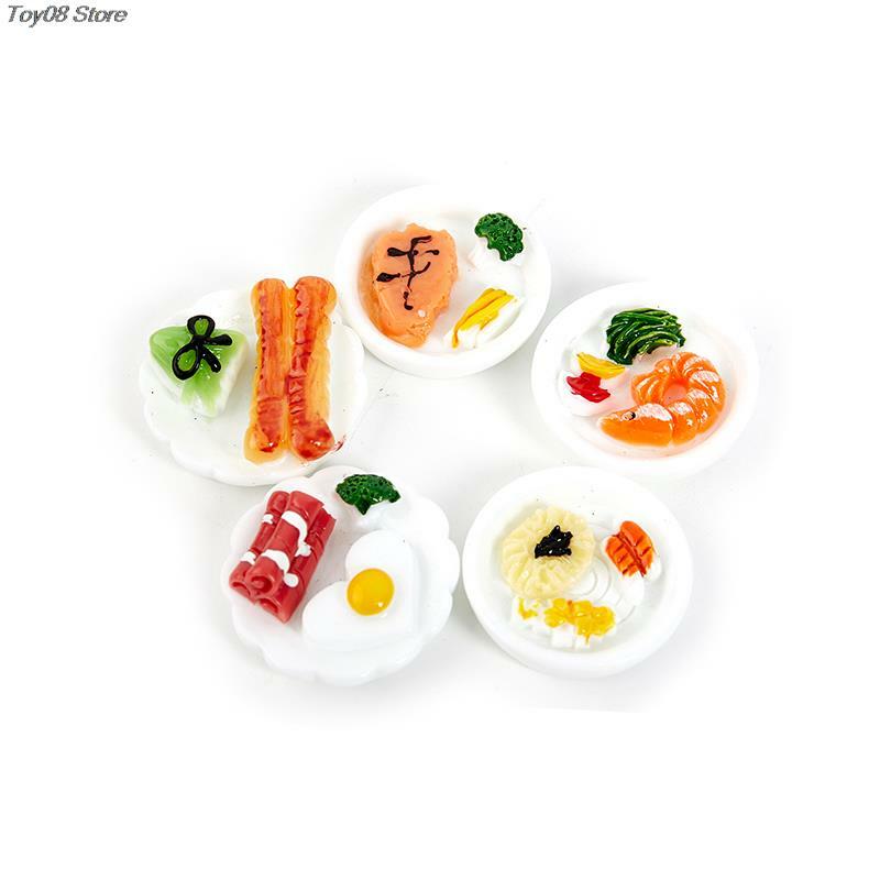 Plato de desayuno en miniatura para casa de muñecas, simulación de pan de huevo, modelo de comida mini, adornos, accesorios para casa de muñecas, envío aleatorio, 1/12, 5 piezas