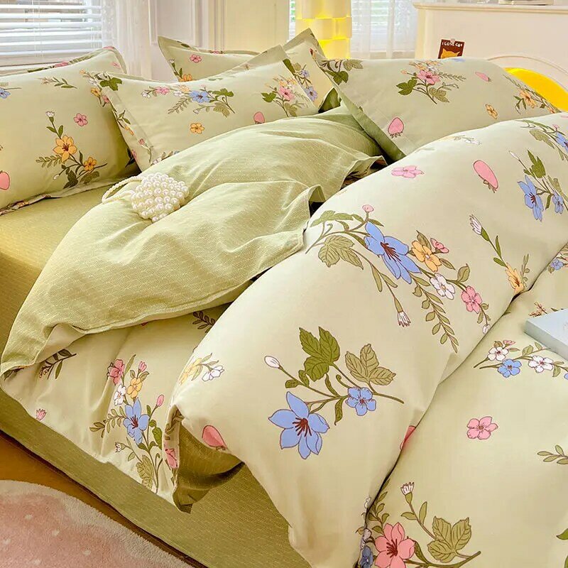 New High-grade Four-piece Set 100% Cotton Wool Bed Sheet Thickened Quilt Cover Bunk Bed Student Dormitory Three-piece Set