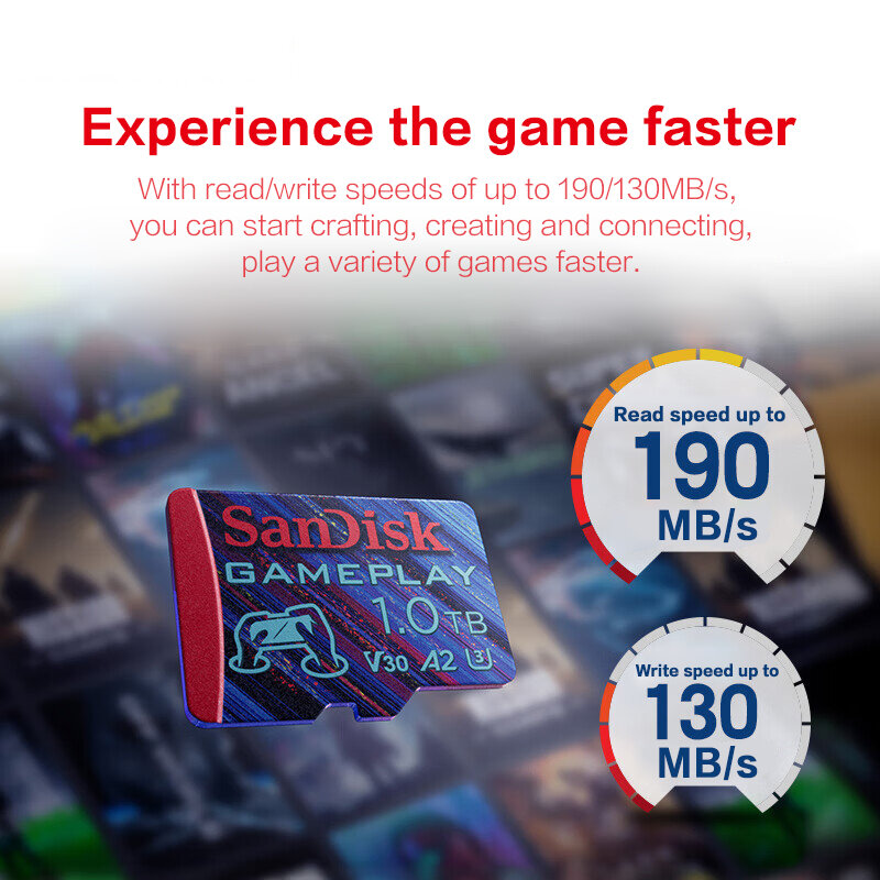 SanDisk-Mini High Speed Memory Card, Original, Micro SD, 128GB, 256GB, 512GB, 1TB, V30, A2, U3, 4K, 190 Mbps, GamePlay