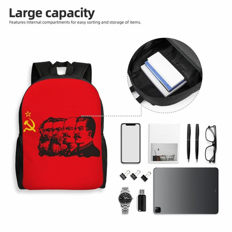 Communist Flag Marx Engels Lenin And Stalin Laptop Backpack Fashion Bookbag for School College Students CCCP USSR Communism Bag