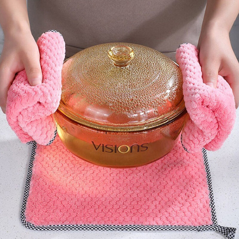1ชิ้นในครัวทุกวันผ้าเช็ดจานหนาแผ่นใยขัดดูดซับน้ำมันไม่ติดทำความสะอาดอย่างรวดเร็วแบบสุ่ม