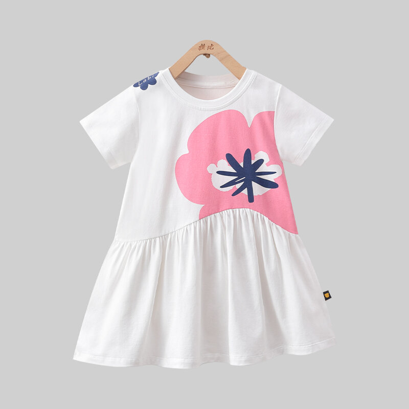 Labi Baby Kinder Kleider für Mädchen Baumwolle knielang Casual Print Rundhals kleid für Kinder Sommerkleid ung