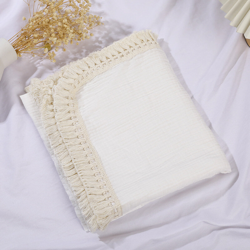 Newborn Baby Swaddle Blanket Summer Tassel 2 layers Muslin Baby Blanket For Boys GirlsSoft  Infant Baby Wrap Receiving Blanket