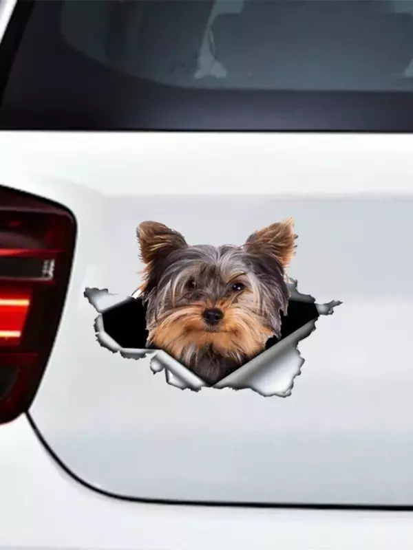 Autocollant de voiture Yorkshire Terrier, style de chien de compagnie, autocollant de personnalité, décalcomanie en vinyle métallique déchiré, autocollants d'animaux de voiture, pare-chocs de fenêtre, nouveau