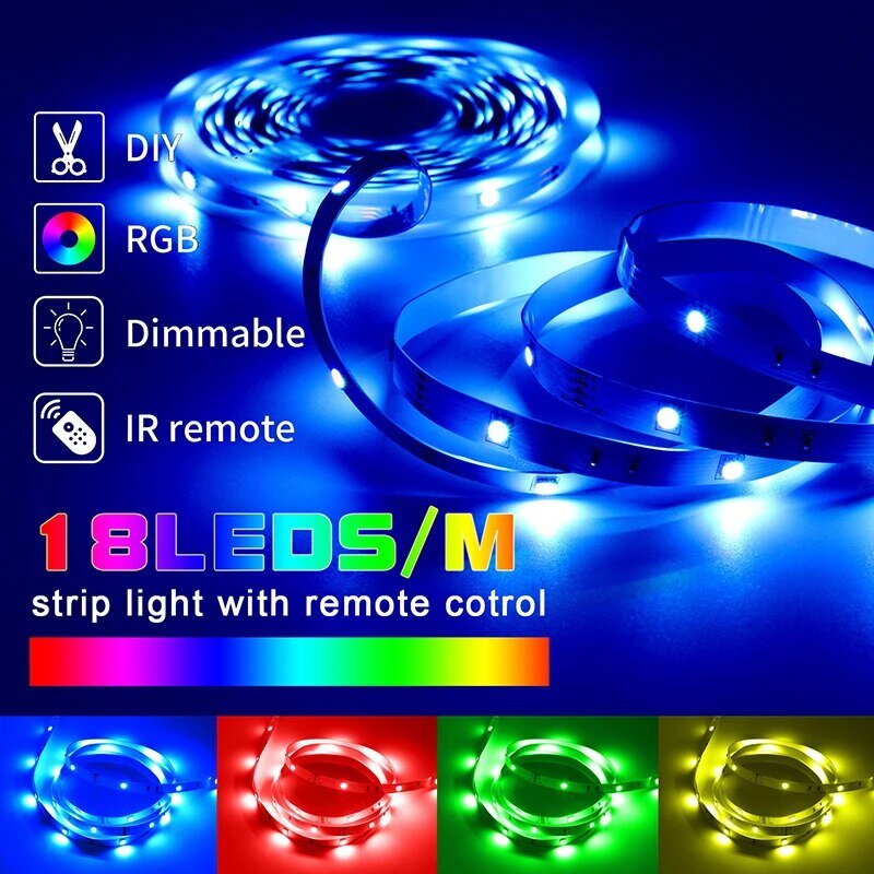 شريط إضاءة LED USB لتزيين الغرف ، RGB ، بلوتوث ، تحكم في التطبيق ، صمام ثنائي مرن ، إضاءة خلفية للتلفزيون ، شريط مصباح ، 1-30 م