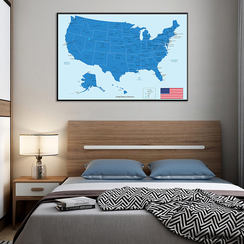 90*60cm The United States Map Non-woven Canvas Painting Wall Art Poster Decor for Living Room Office Decoration School Supplies