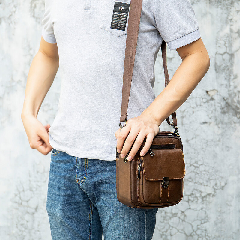 Черная Водонепроницаемая мужская сумка-мессенджер, саквояж на плечо из натуральной кожи, маленькая дизайнерская боковая Сумочка через плечо