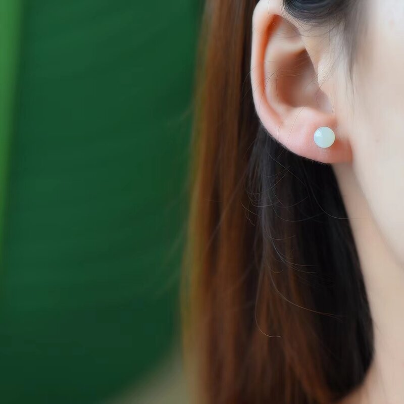 S925 Silber eingelegte Hetian Jade Ohr stecker Naturstein Ohrringe Mode Frauen fort geschrittenen Schmuck Charme Schmuck Accessoires