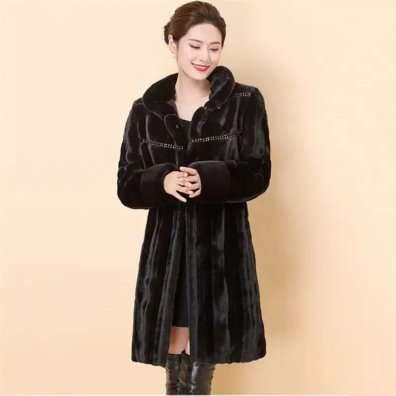 Women 2024 Winter Faux fur Coat Long Natural Black Fur Mink Coats And Jacket Female Warm Soft Vintage Clothes 6XL T92