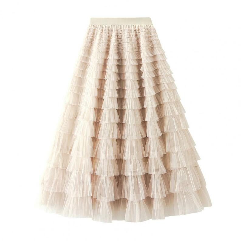 Элегантная трапециевидная юбка, элегантная трапециевидная Макси-юбка с высокой талией и оборками, плиссированная Женская Однотонная юбка в стиле пэчворк для принцессы
