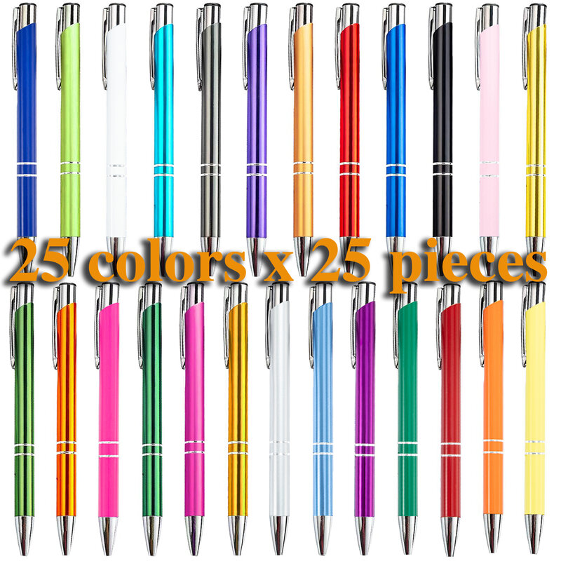 25PCS Wholesale Multicolor High Quality Push Pen  Cute Metal Ballpoint Pen School Office Supplies Brithday Gift Ballpoint Pen