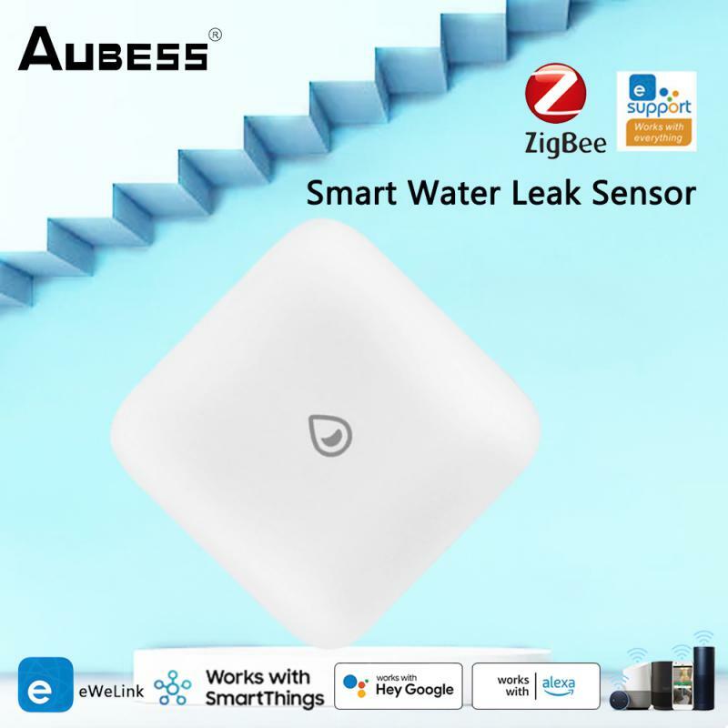 EWeLink Sensor kebocoran air Zigbee, rumah pintar Sensor kebocoran banjir, perangkat pelindung keamanan, Alarm intrusi Waktu Nyata