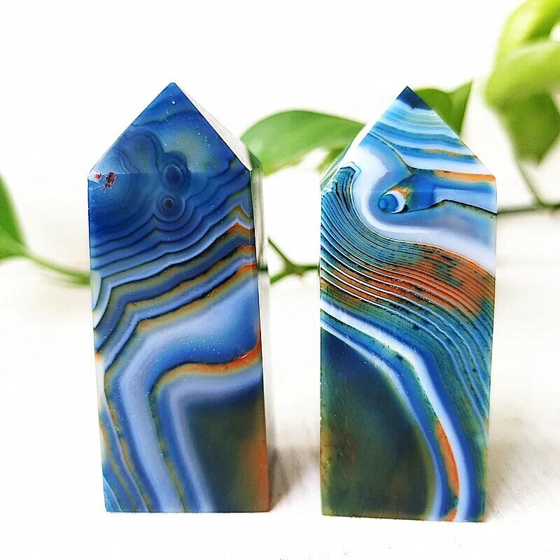 Natural STONE Blue SILK Lace Grain Agate CRYSTAL TOWER POINTS Home Decoration Wand Magic Reiki Meditation Chakra Healing Crystal