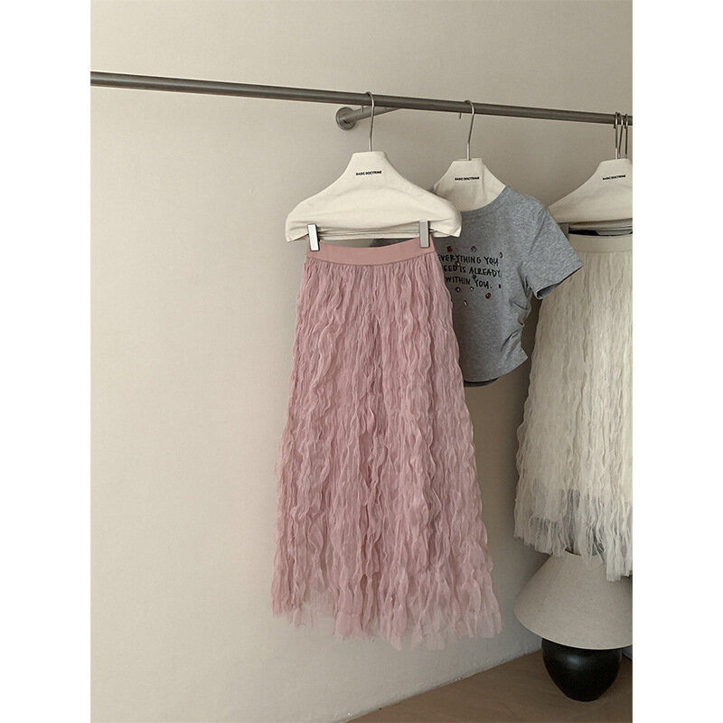 Women Wave Pleated Skirt Summer Female High Waist Fashion Loose Wave Elegant Chic Solid Pleated Skirt Ladies Casual Skirts Q877