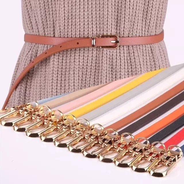 Cinturón elástico de cuero PU para mujer, banda de cintura delgada, accesorios de ropa, cinturón blanco y negro