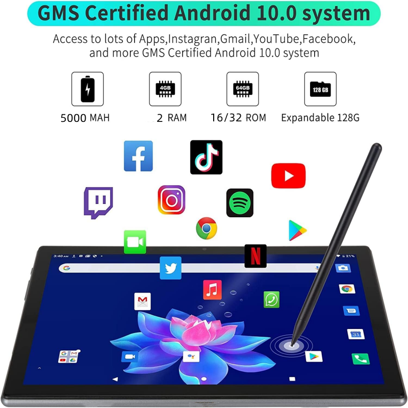 Gorąca sprzedaż 10.1 cala Android 9.0 Tablet z WIFI 2GB pamięci RAM 32GB RCT podwójny aparat czterordzeniowy 1280 * ekran 800 IPS 5000mAh bateria