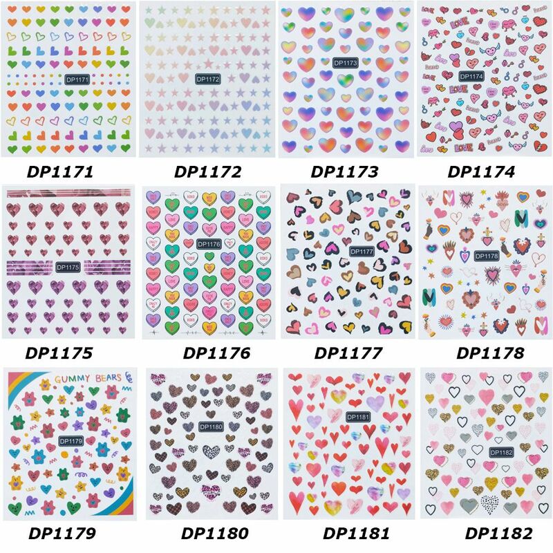 Hot Sale 3D Colorful Heart Love Nail Stickers Self Adhesive Decals Slider DIY Manicure Nail Art Decorations