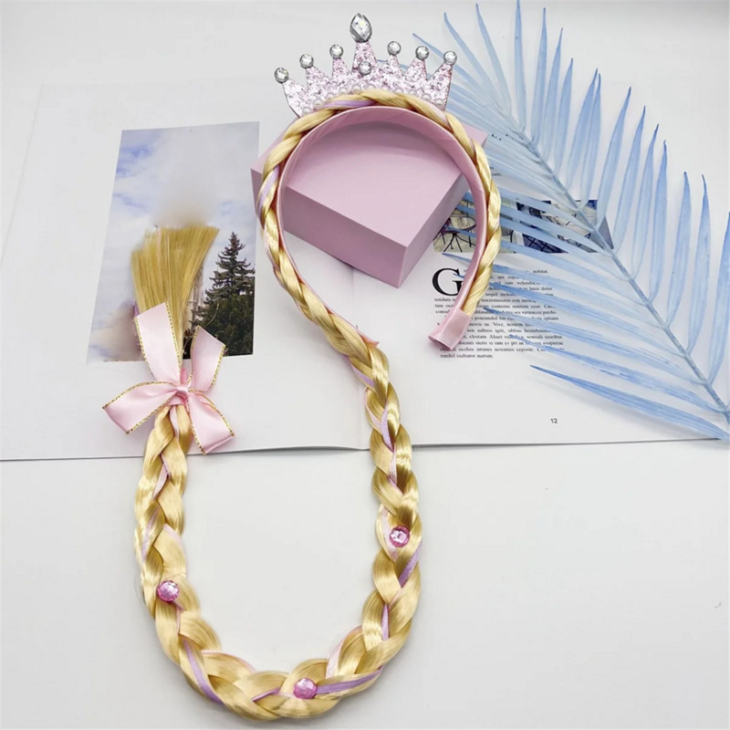B Princess Dress Up Wigs, Princess Long Braided Wig Headbands for Girls Cosplay Princess Hairpiece Headdress Pink