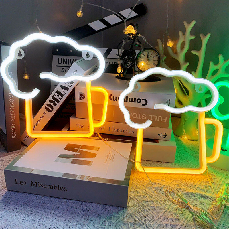 LED Neon Sign Beer Restaurant Shop Open Decorations Holiday Party Wedding Night Light Battery +USB Room Decorative Light