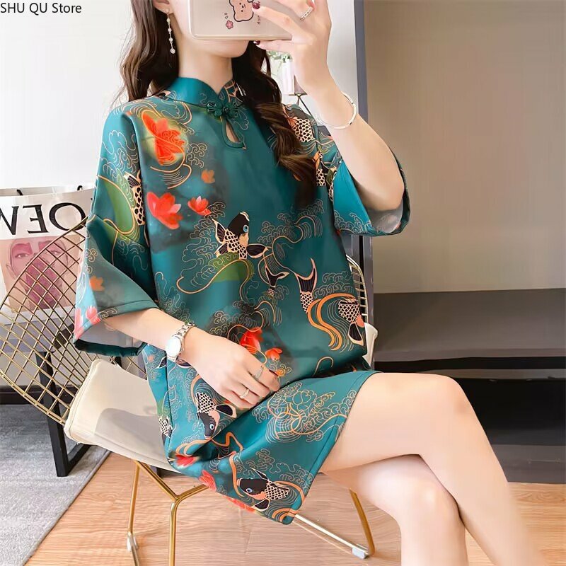 Vestido Cheongsam elegante para Mujer | Top Qipao de algodón tradicional chino | Traje Hanfu Tang | Hermoso diseño bordado | Estilo Vintage