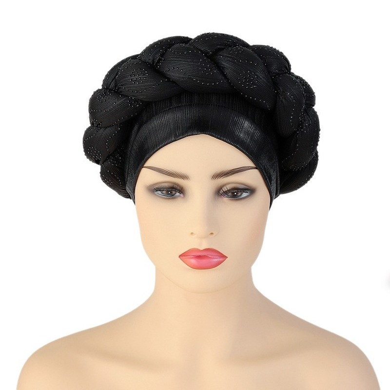 Auto Gele African Headtie Bonnet Hat turbante per le donne Muslim Head Wrap sciarpa Shimmer pieghettato Hijab Aso Oke Inner Hijab Cap