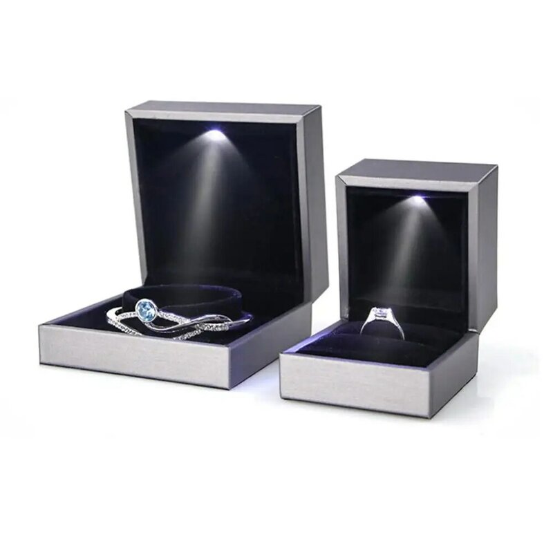 Boîte d'affichage de bijoux en Faux cuir avec lumière LED, boîte de rangement