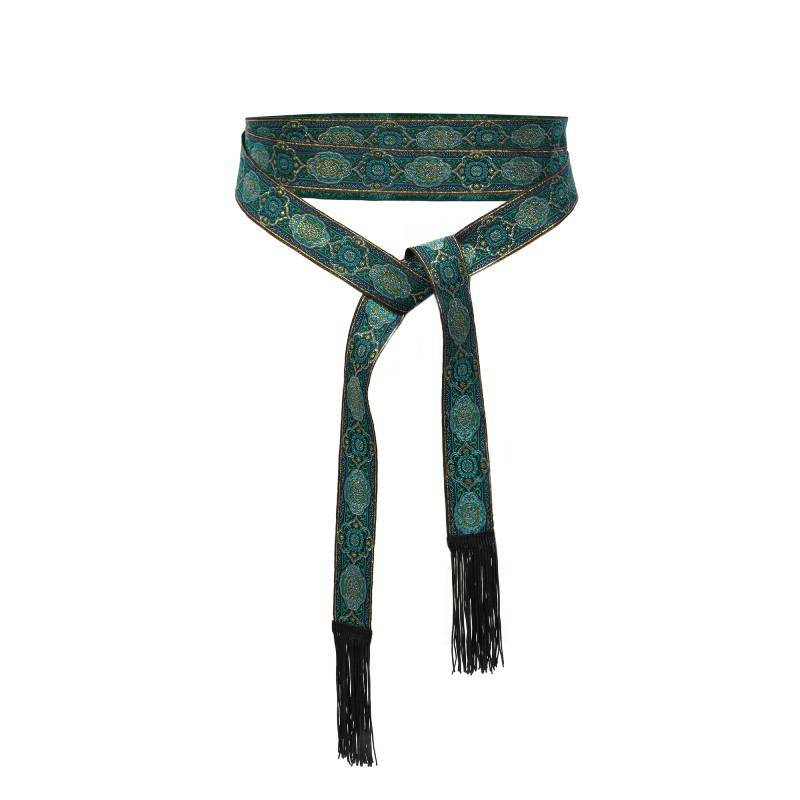 DAZCOS Vintage Linen Waist Belt with Wave Trim Viking Cosplay Costume Accessory