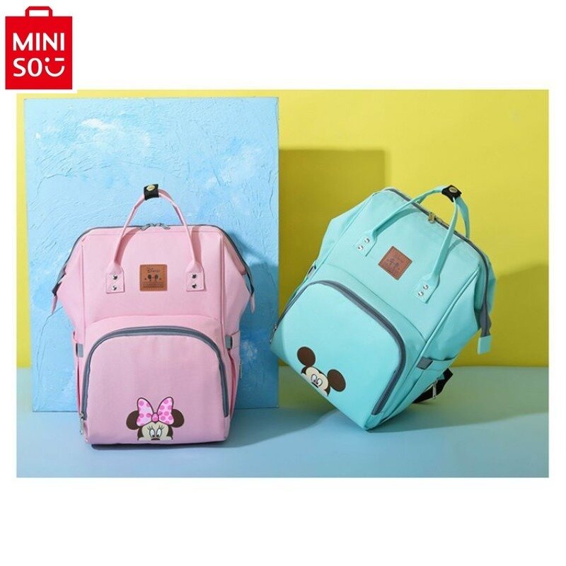 MINISO 디즈니 엄마와 아기 미키 만화 인쇄 다기능 대용량 패션 옥스포드 천 엄마 가방