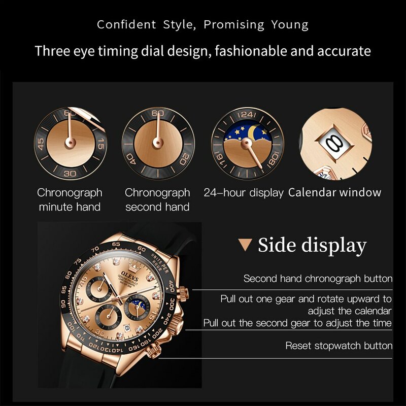 OLEVS 남성용 럭셔리 쿼츠 시계, 방수 야광 탑 브랜드 시계, 날짜 크로노그래프 스포츠 손목시계