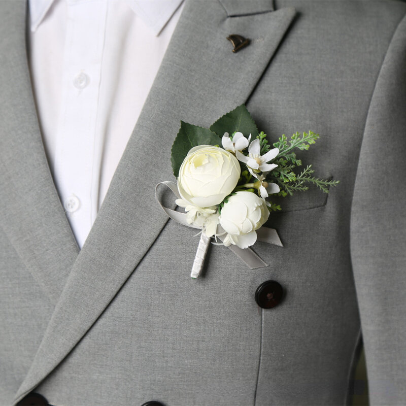 Bunga mawar buatan baru Boutonnieres pergelangan tangan korsase pria pengiring pengantin aksesori pernikahan