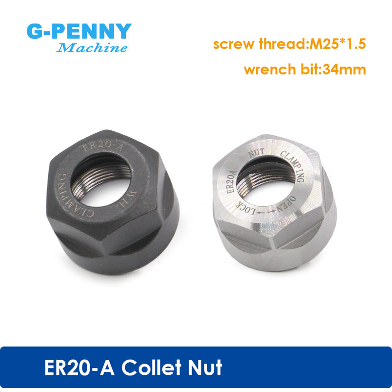 G-penny ER20-A Collet Nut Seimbang Nut untuk CNC Engraving Spindle Motor Hitam/Silver Collet Chuck
