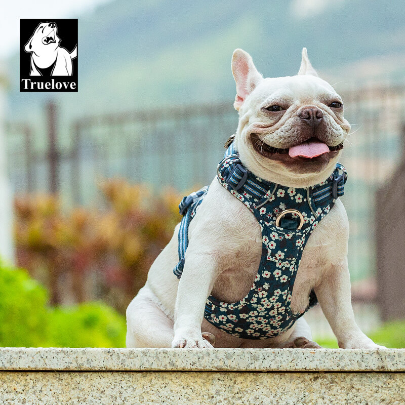 Truelove pet cão arnês floral nenhum tecido de algodão tração respirável e reflexivo macio para grande médio pequeno ajustável vesttlh5655