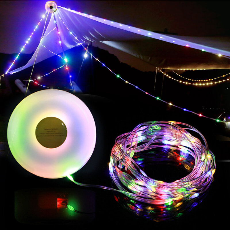Portable Camping String Lights Rechargeable Outdoor Waterproof Fairy Lights Garland Holiday Decoration Lanterns Garden Yard Lamp