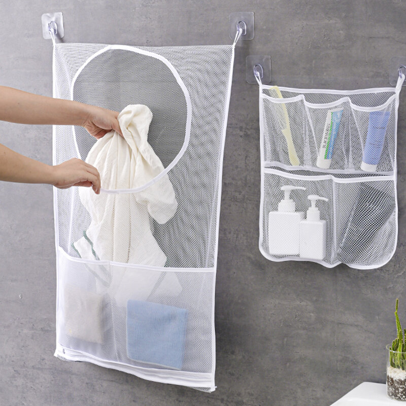 Baby Mesh Net Mother-kids Game Bag Hair Care Bath Toy Organizer Bathroom Drying Shower Products Clothes Storage with 2pcs Hooks