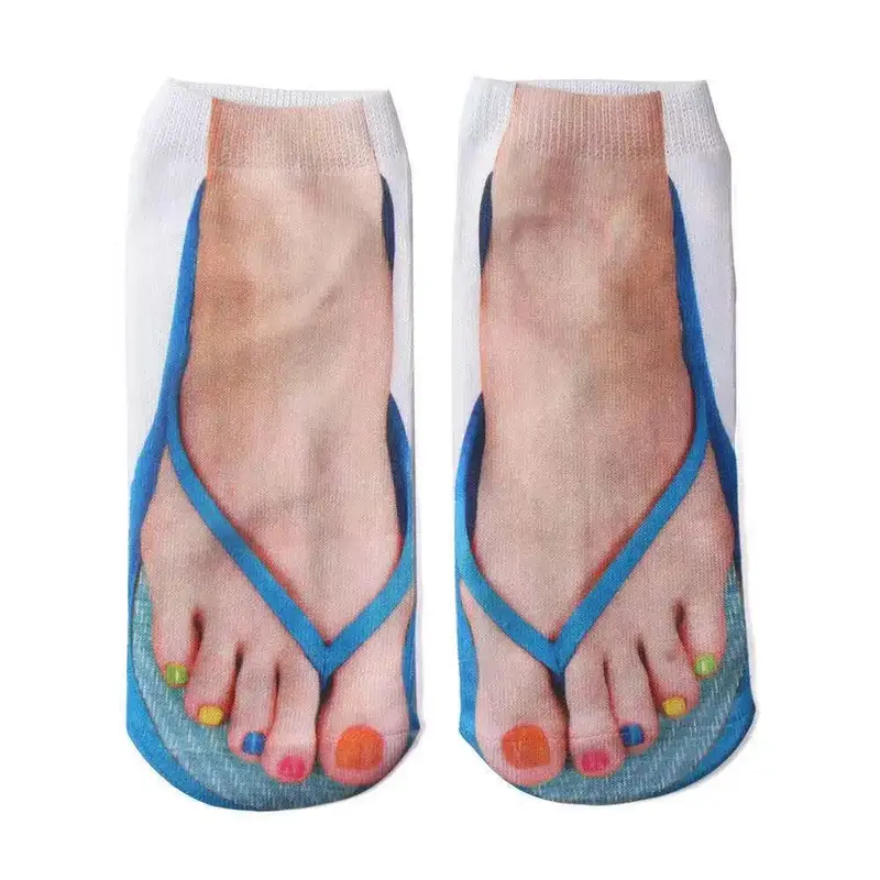 Bonito pé impresso 3d meias para mulheres kawaii baixo casual engraçado criativo meias tornozelo femme meninas meias de algodão feliz calcetines sox