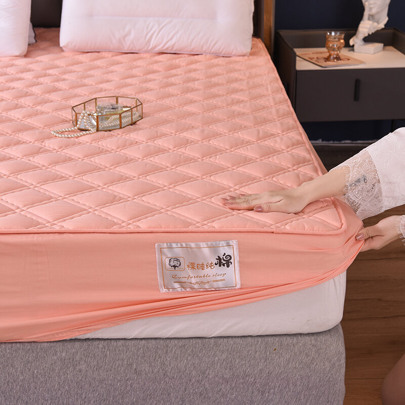 ผ้าฝ้าย100% ยาวที่นอนที่มีแถบยืดหยุ่นติดตั้งแผ่นที่นอนป้องกันผ้าคลุมเตียง Breathable ปรับแต่งได้