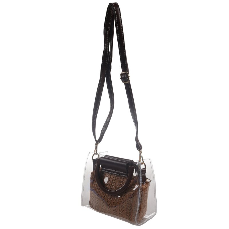 Женские Прозрачные сумки, летние соломенные сумки через плечо, женские прозрачные сумки из двух частей, сумка-клатч, кошелек
