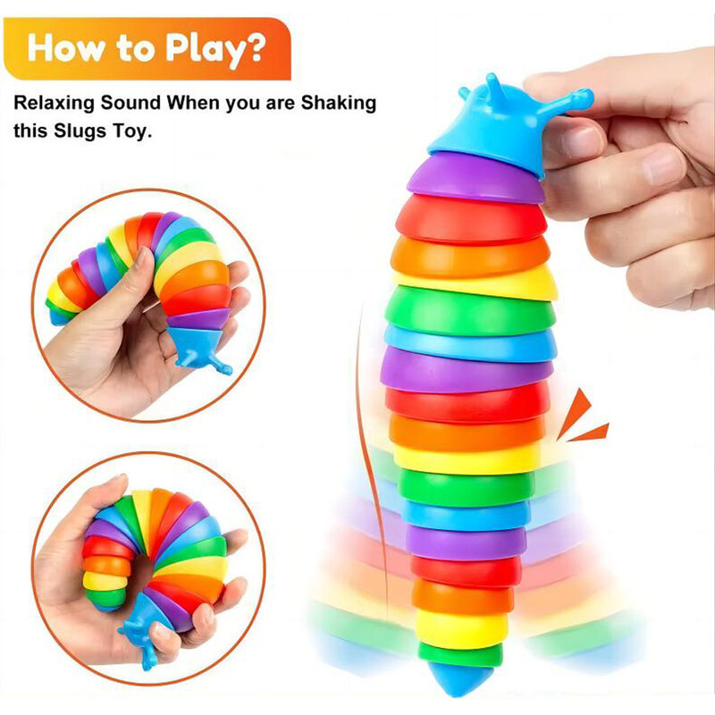 Mainan Fidget Slug untuk anak-anak 18cm 3D Slug sensor berwarna-warni mengurangi menyenangkan mainan dekompresi kreatif putaran ulat mainan Fidget