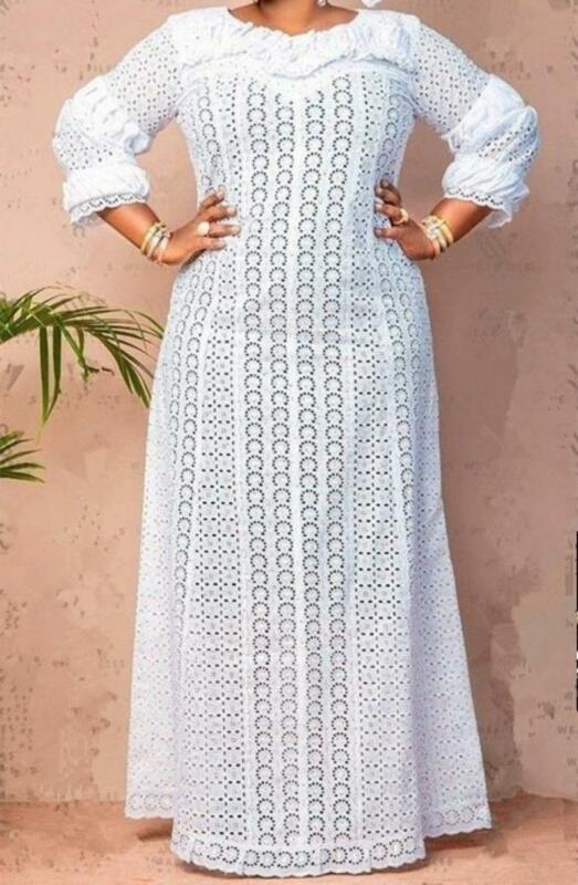 Elegancka afrykańska eleganckie sukienki dla kobiet biała wydrążona 2023 moda muzułmańska Abayas Dashiki szata Kaftan długa, maksi sukienka M-5XL
