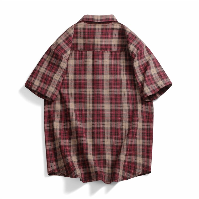 Plaid Original Men's Shirts Free Shipping Man Short Sleeve Shirt Beach Tiki Fashion Clothing Blouses Social T-shirts Hawaiian
