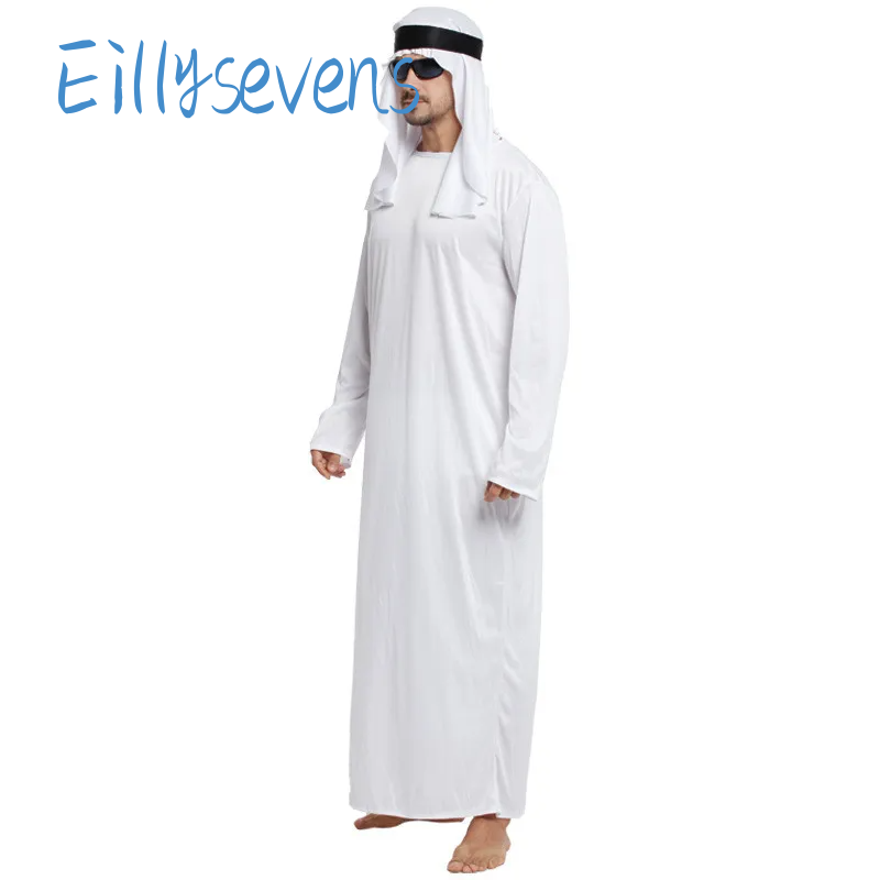 Nahost Emirati Herren Robe klassische weiße Muslime Robe mit Kopftuch Saudi-Arabien Rundhals ausschnitt Langarm islamischen Kaftan