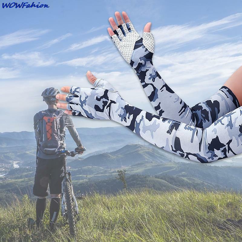 Unissex braço de refrigeração mangas capa esportes correndo uv proteção solar ao ar livre homem pesca ciclismo mangas para esconder tatuagens 2pcs
