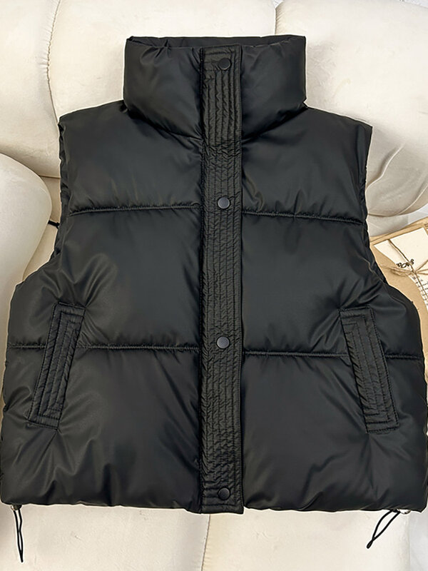 Vielleicht 여성용 스탠드 칼라 조끼 재킷, 우아한 따뜻한 외투, 캐주얼 민소매 겨울 조끼, 가을 겨울, 2024 신상