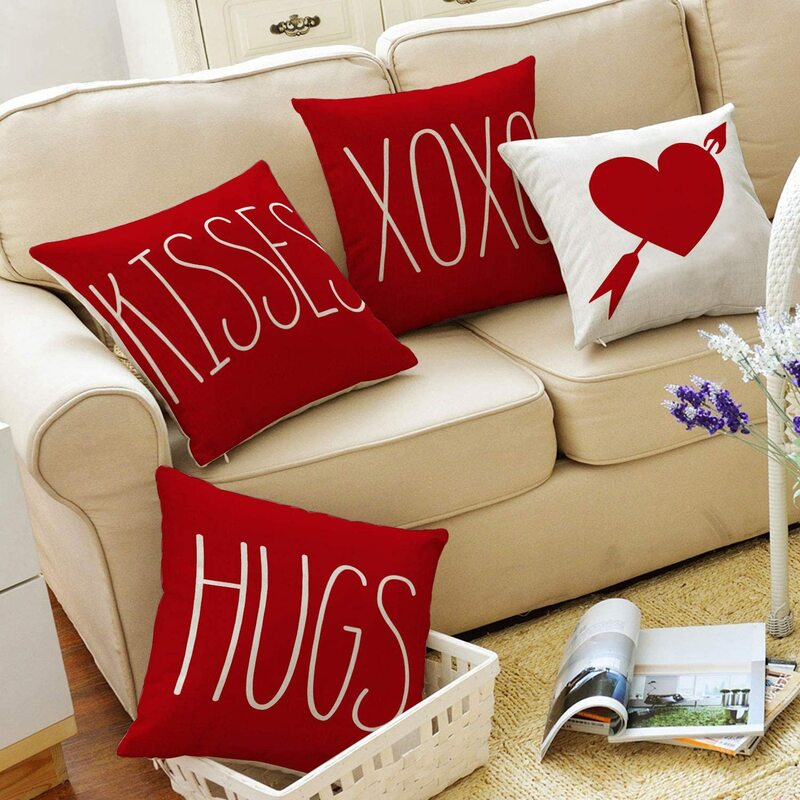 4 sztuk walentynki rzut poduszka pokrywa wakacje pocałunki uściski XOXO miłość serce strzałka rocznica ślub CushionCase dekoracji