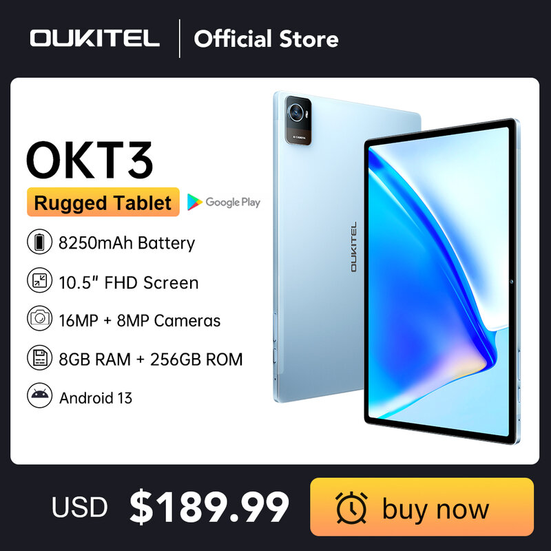 Tablet Oukitel OKT3 10.51 "FHD, 8250mAh, 8GB 256GB, Tablet Android 13, Pad, Tablet Octa Core T616 con fotocamera da 16mp