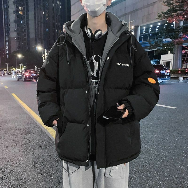 Hooded Parkas Men Spliced Solid Loose Daily Korean Style Winter Warm Teenagers Minimalist Hipster Slouchy High Street Classic