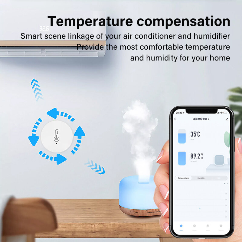 Tuya Zigbee-Sensor inteligente de temperatura y humedad, controlador de higrómetro interior, monitoreo de la aplicación Smart Life, funciona con Google Home y Alexa