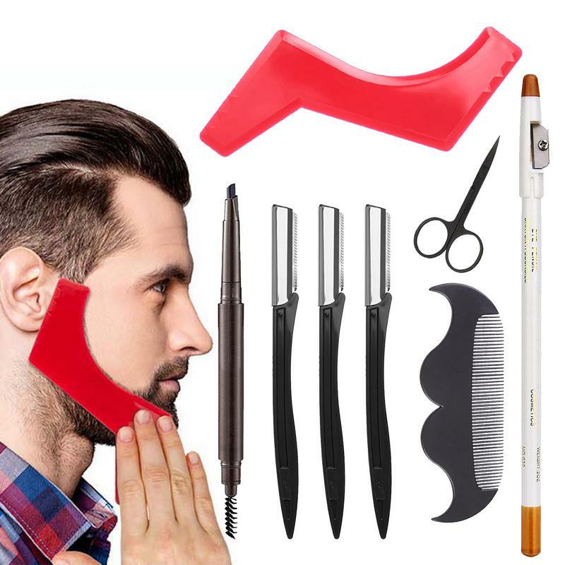 Beard Shaping Tools 8pcs Beard Trimming Tool With Template Guide Easy To Use Beard Shaper For Salon For Chin Goatee Sideburns