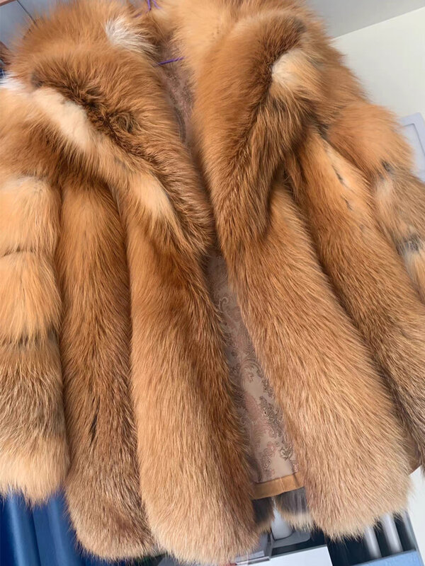 Rotfuchs Pelz echte Jacke mit Kapuze Frauen plus Größe lange Ärmel Winter Luxus weibliche Kapuze Silberfuchs Pelzmantel mit Kragen