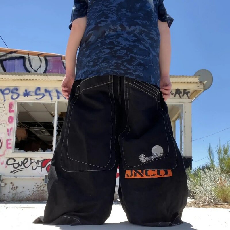 American Jnco Big Y2K Street Casual Loose Denim for Men and Women Pant Hip Hop Pocket Boxing Kangaroo Print Wash Wide Leg Jeans